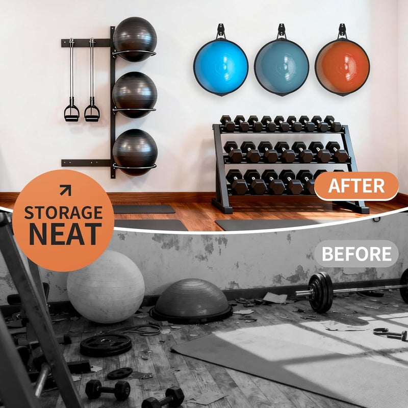 Fevbcnrj Wall Mount Compatible with Bosu Ball, Metal Half Exercise Ball Holder, Heavy Duty Wall Hook for Hanging Half Balance Ball, Space-Saving Fitness Balls Storage Organizer, for Home Gym and Studio - Image 4